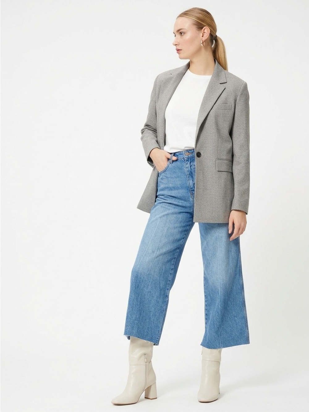Koton Bianca High Rise Cropped Wide Leg Jeans Waist 26 Blue
